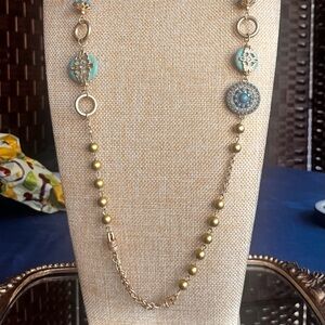 Gold and Turquoise Beaded long necklace
